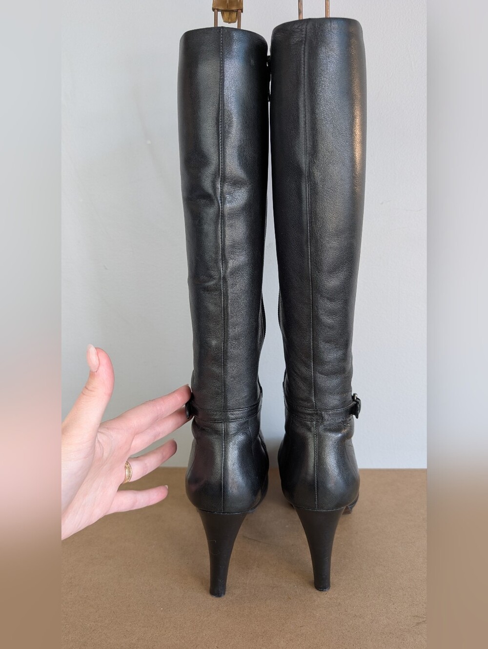 Coach| Scarlette Black Leather High-Heel Boots, Side Zip, 4" Heel, Size 7.5B - Picture 5 of 14